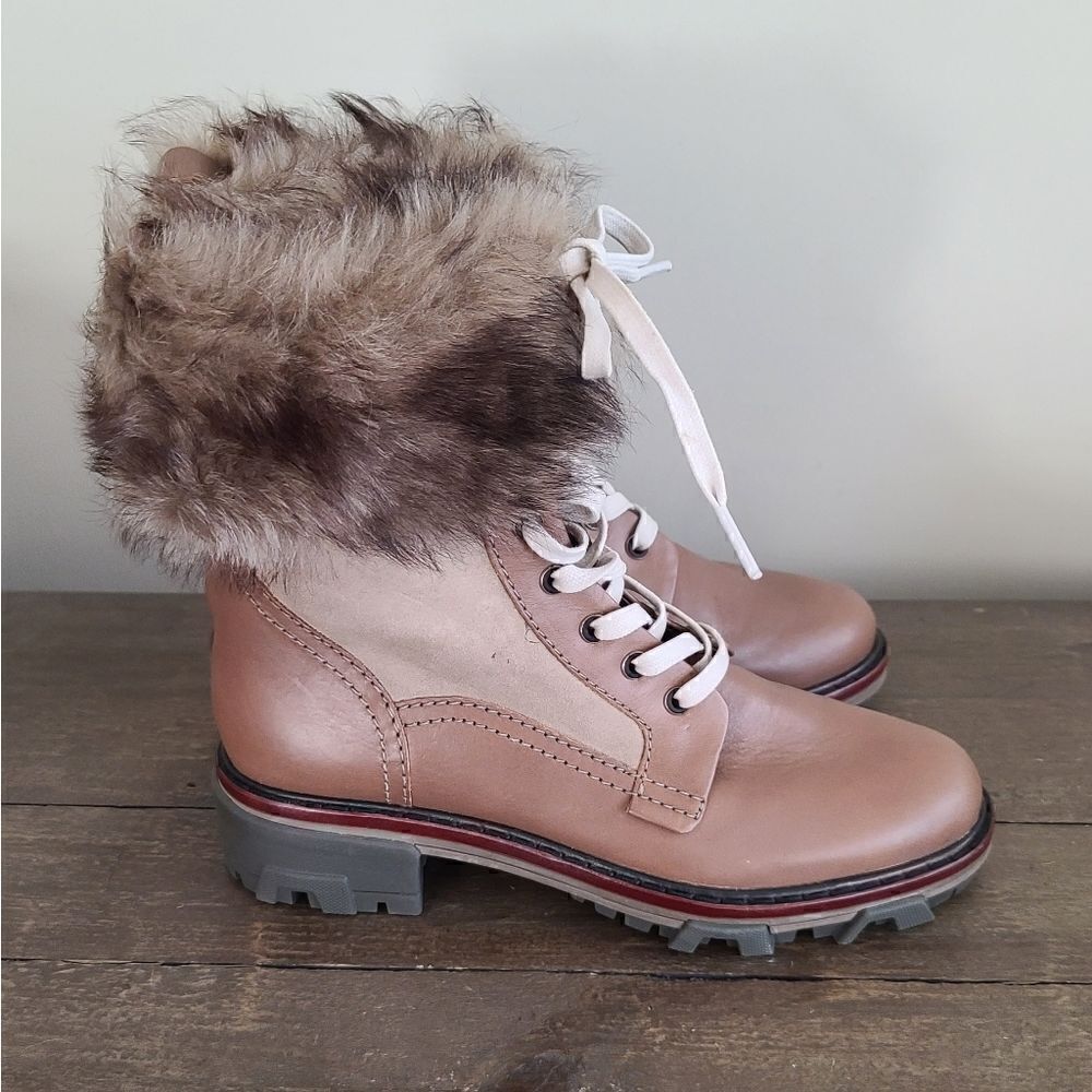 rag & bone Shiloh Leaather Combat Boots with Fur trim Size 8.5 / EU 38.5 NEW